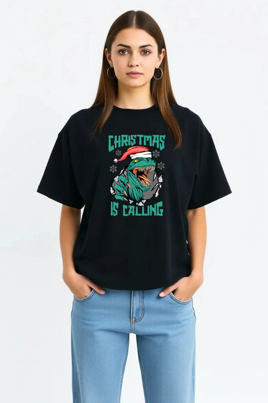 Christmas Is Calling Dino Tee – Oversized Cotton Tshirt | Gill Harry