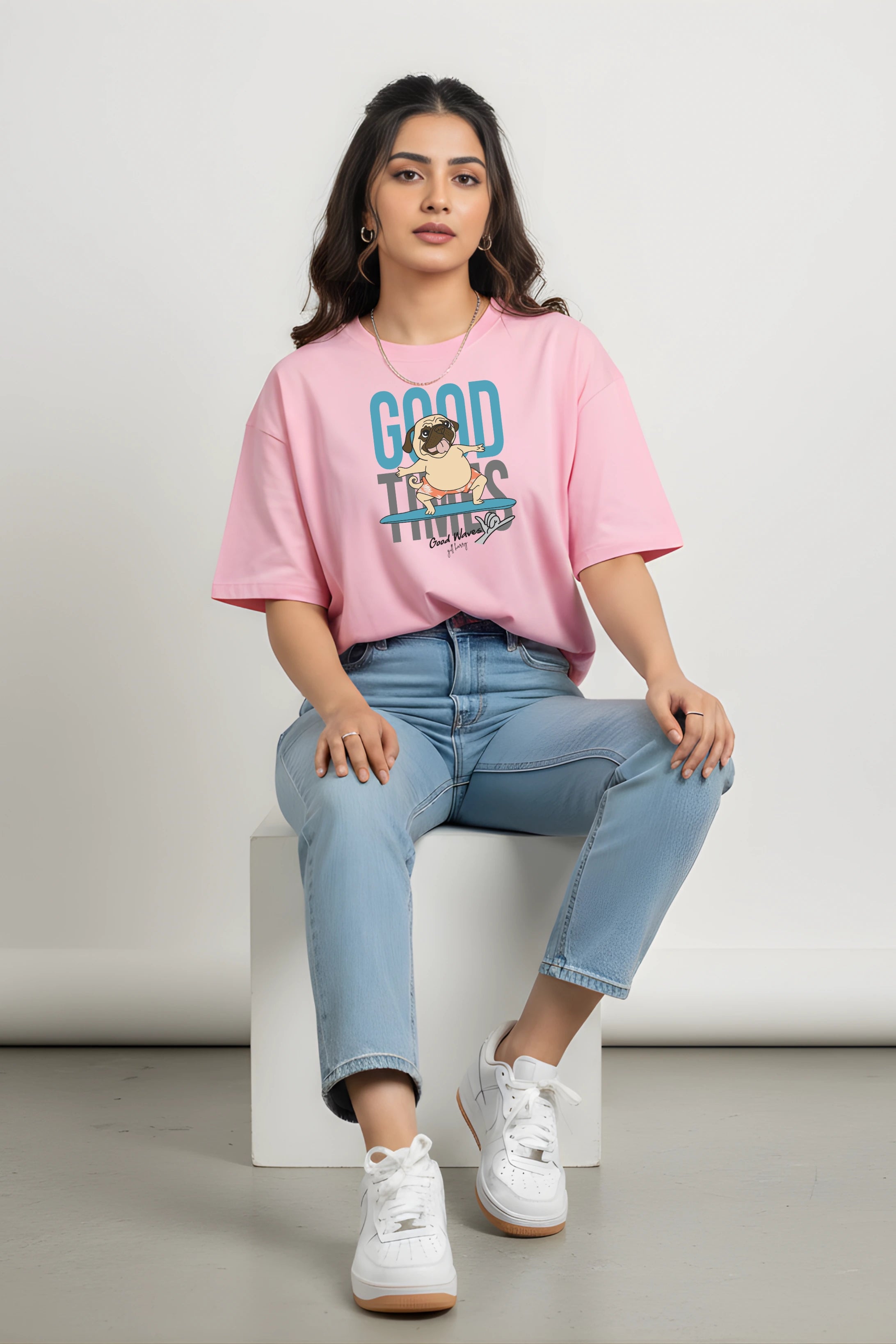 Good Vibes Pug Tee – Unisex Oversized Cotton | Gill Harry