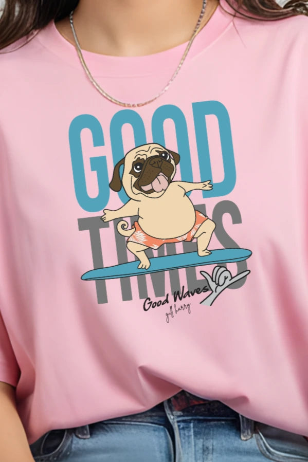 Good Vibes Pug Tee – 240 GSM Unisex Oversized Cotton | Gill Harry