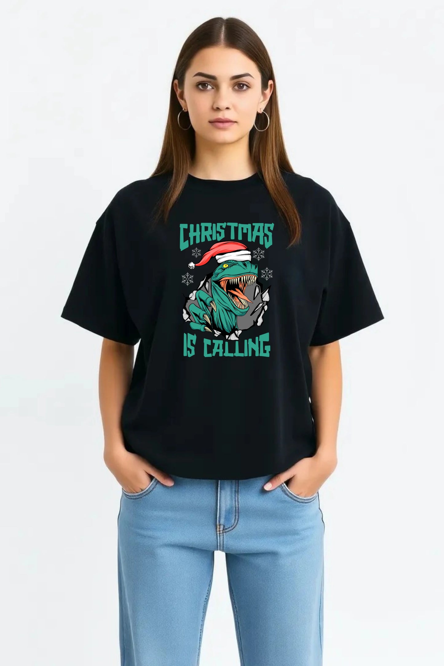 Christmas Is Calling Dino Tee – Oversized Cotton Tshirt | Gill Harry